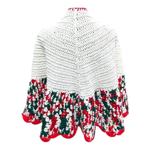 Vintage Handmade Christmas Crochet Holiday Shawl With Red & Green Festive Design - Picture 3 of 4